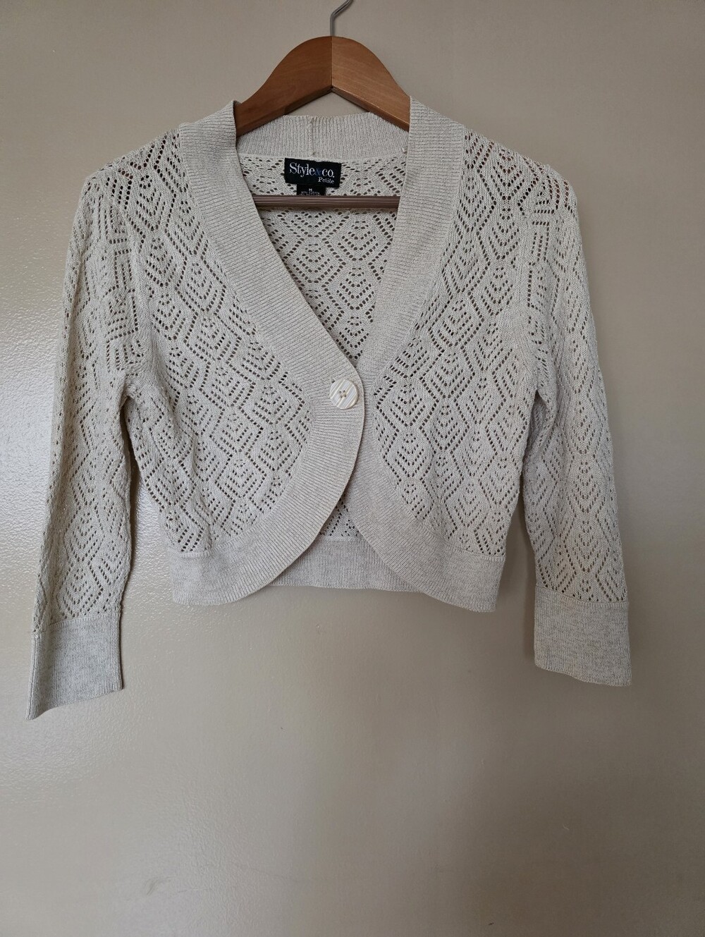 VTG Y2K Style & Co Petite M Cropped Metallic Knit Shrug Cardigan Hong Kong